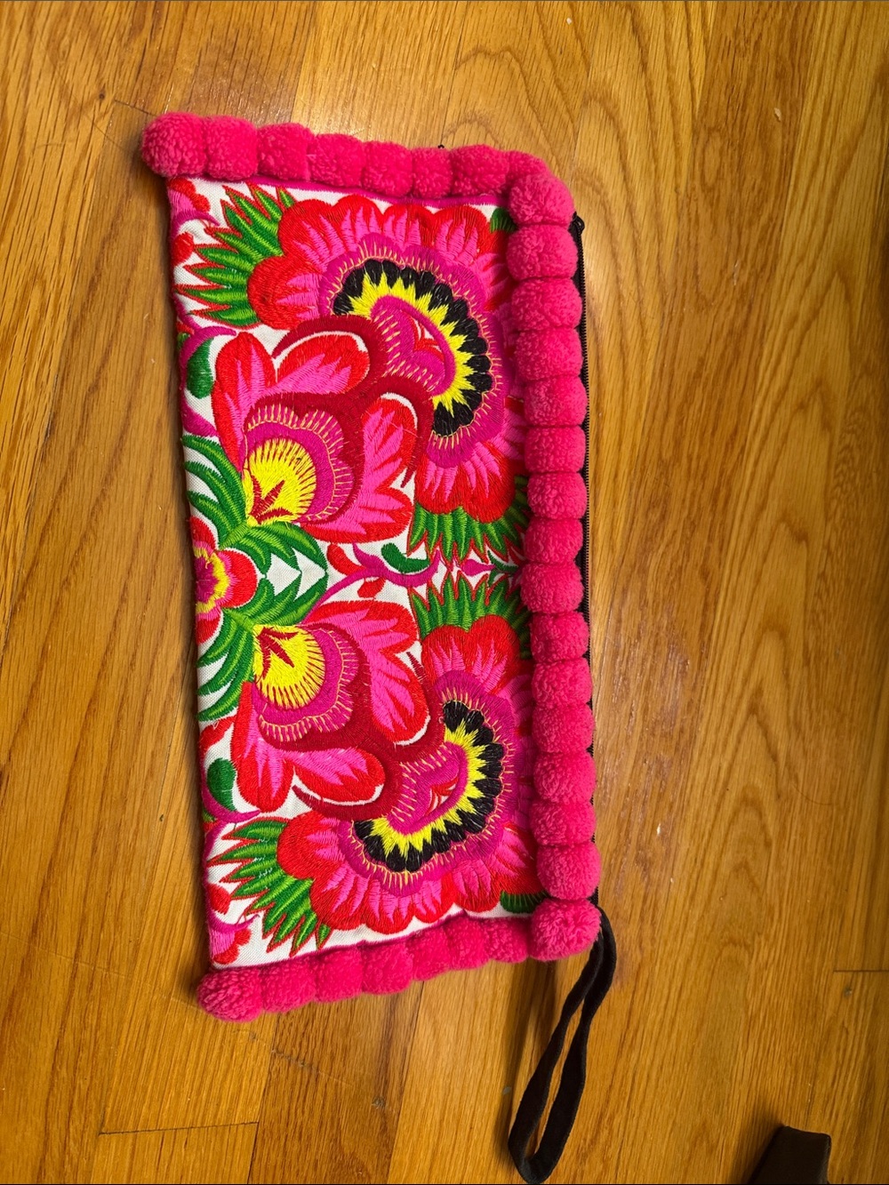 Vibrant Pink Floral Embroidered Wristlet Clutch